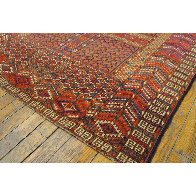 Traditional 1900s Red Geometric Antique Baluch Turkmen Tekke Ensi Rug 4' 1'' X 4' 6'' Handknotted Wool Carpet For Sale - Image 3 of 8