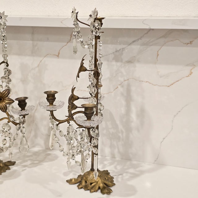 Pair of 1950s French Regency Style Gilt and Crystal Girandole For Sale - Image 4 of 14