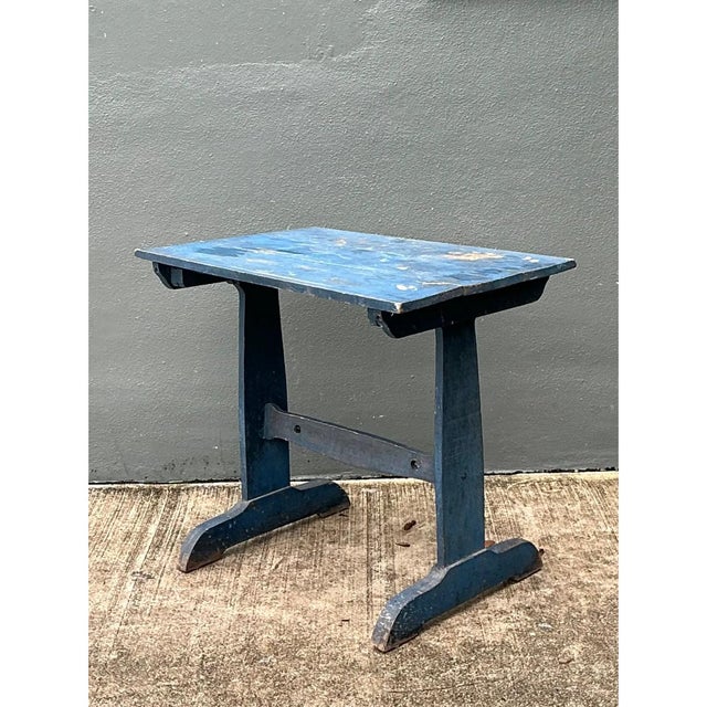 Mid-Century Modern Vintage Distressed Blue Wood Side Table For Sale - Image 3 of 12