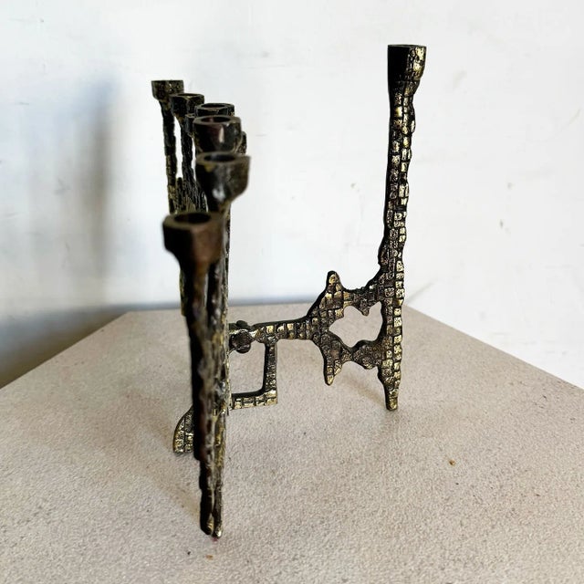 Traditional Vintage Israeli Brutalist Brass Menorah/Chanukia For Sale - Image 3 of 8