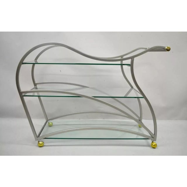 Late 20th Century Design Institute of America Rick Lee Style Brushed Nickel Metal Sculptural Bar Cart For Sale - Image 9 of 9