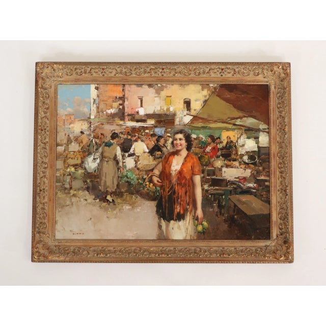 Oil on Canvas Italian Street Market Scene by Giuseppe Pitto (Italian 1857-1928) For Sale - Image 13 of 13