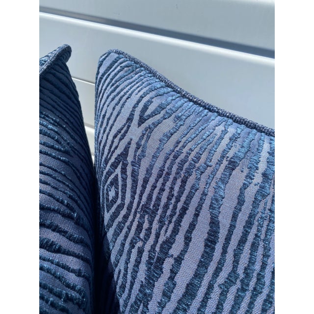 Royal Blue Contemporary Royal Blue Faux Bois Chenille Pillows- a Pair. For Sale - Image 8 of 10
