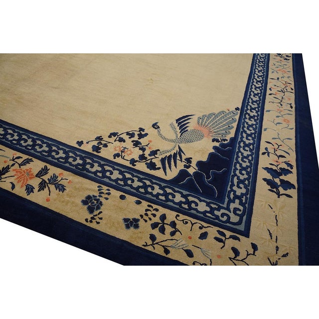 Late 19th Century 1890s Tan Beige Medallion Birds Antique Chinese Peking Rug 15'3'' X 17'4'' Knotted Wool Carpet For Sale - Image 5 of 8