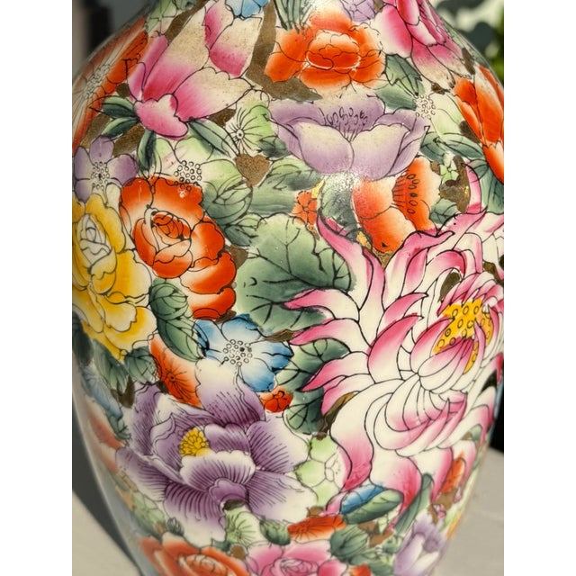 1930's Large Famille Rose Chinese Millefleurs Vase - 16 Inches For Sale - Image 9 of 11