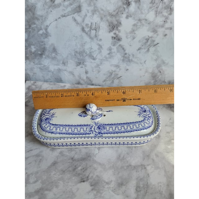 Antique F&b Thorn Blue & White Ceramic Toothbrush Box For Sale - Image 10 of 11