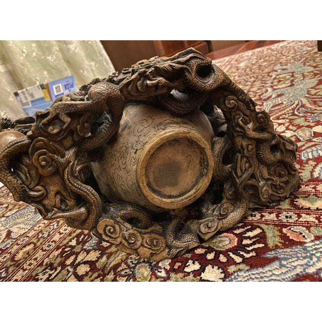 2000s Chinese Rock Carving Big Tea Pot With Dragons For Sale - Image 10 of 13