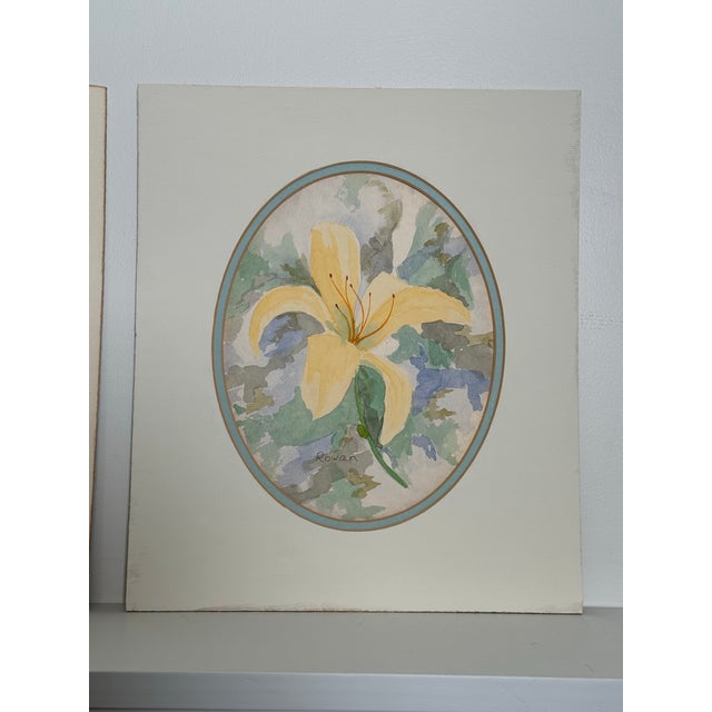 Off-white Vintage Shabby Chic Floral Still Life Original Watercolor Paintings, a Pair For Sale - Image 8 of 12