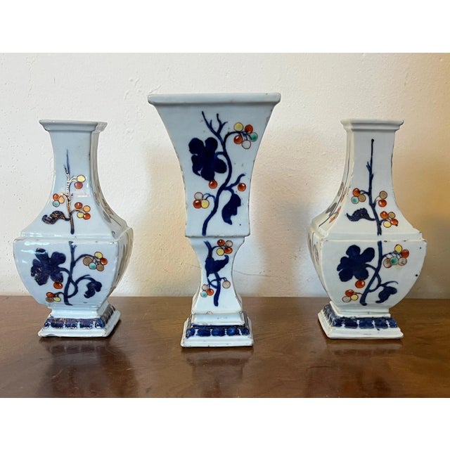 Chinoiserie Antique 17th / 18th Century Chinese Kangxi Porcelain Mantel Vases - Set of 3 For Sale - Image 3 of 13
