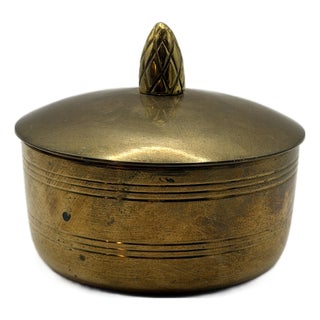 Vintage Solid Brass Lidded Trinket Box Made in India For Sale