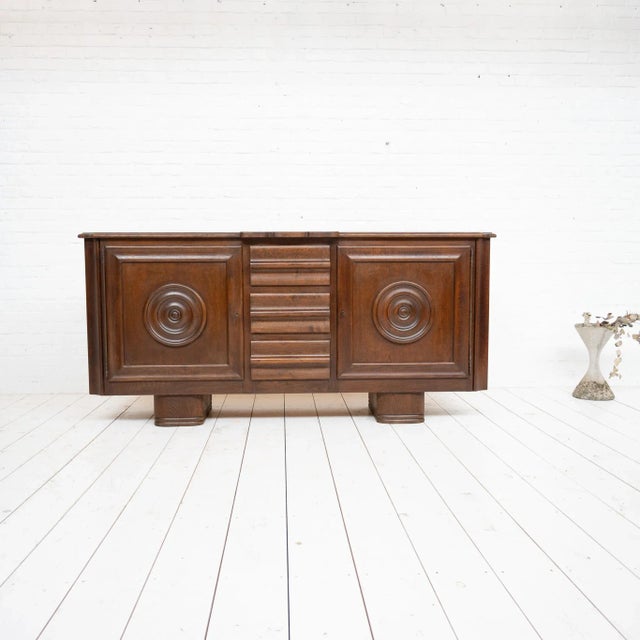 Wood French Oak Sideboard in the style of Dudouyt, 1940s For Sale - Image 7 of 7