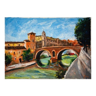 Unknown, Rome, Tiber Island, Oil on Canvas, Late 20th Century For Sale