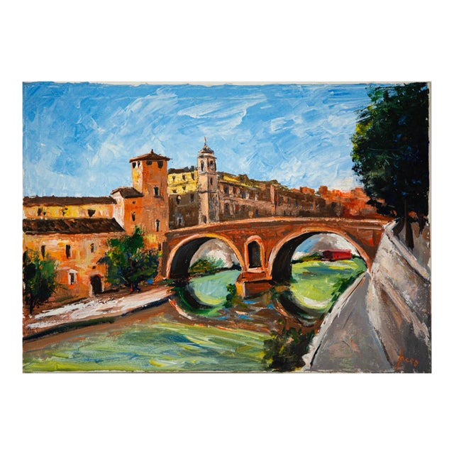 Unknown, Rome, Tiber Island, Oil on Canvas, Late 20th Century For Sale