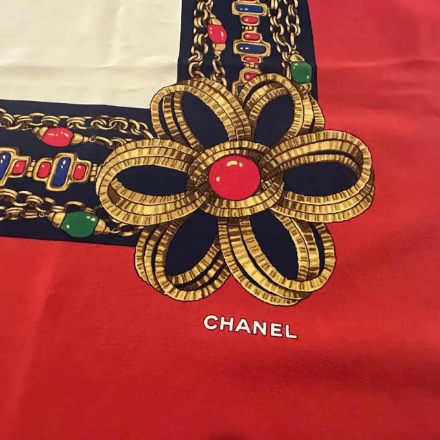 Textile Elegant 1980s Silk French Carré Scarf by Chanel For Sale - Image 7 of 12