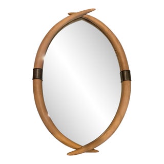 1970s Faux Elephant Tusk and Brass Wall Mirror by Chapman For Sale