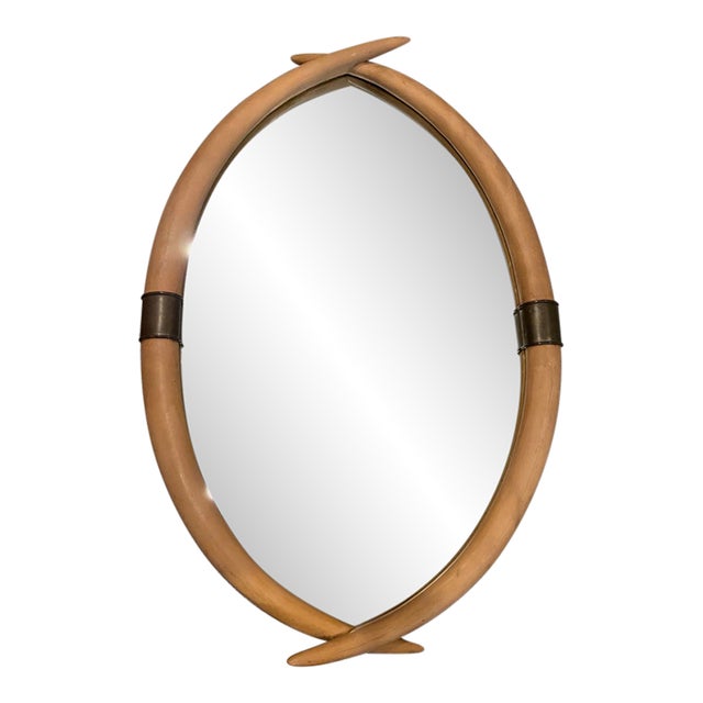1970s Faux Elephant Tusk and Brass Wall Mirror by Chapman For Sale
