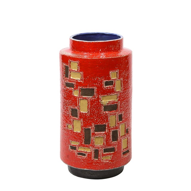 1960s Mid-Century Modern Scarlet Red Handpainted Umbrella Stand w/ Rectilinear Details For Sale - Image 5 of 12