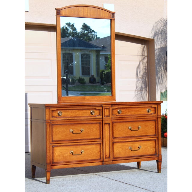 Mid-Century Modern Drexel Mid-Century Mahogany Lowboy Dresser With Matching Mirror - Vintage Solid Wood With Hidden Compartment For Sale - Image 3 of 18
