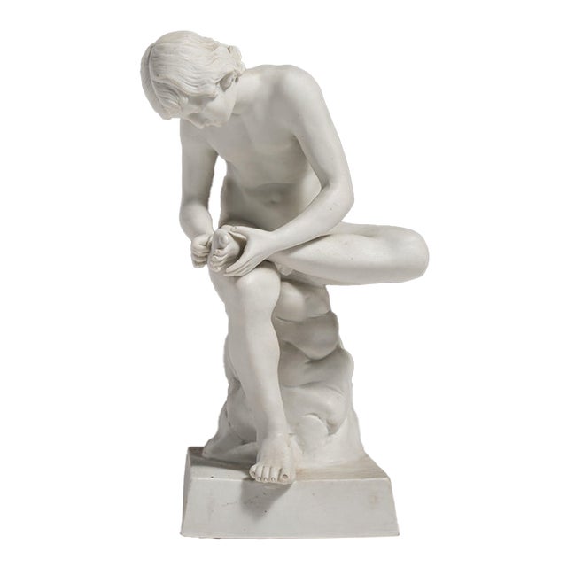 19th Century French Antique White Bisque Porcelain Figure of Spinario For Sale