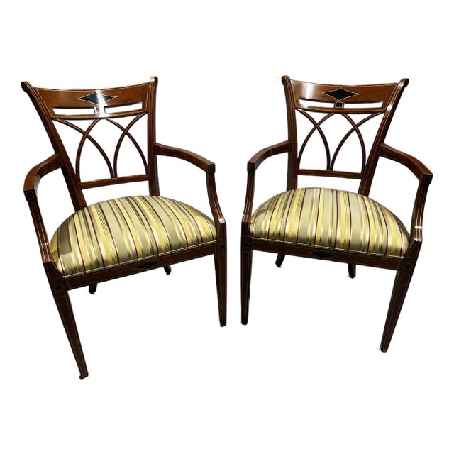 Late 20th Century Pair of John Widdicomb Model 5572 Inlaid Mahogany Federal-Style Armchairs For Sale