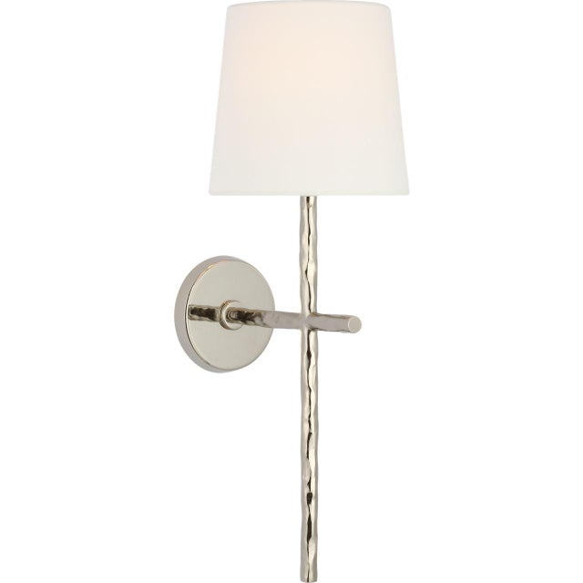 Suzanne Kasler for Visual Comfort Signature Collette 23" Tail Sconce in Polished Nickel with Linen Shade For Sale