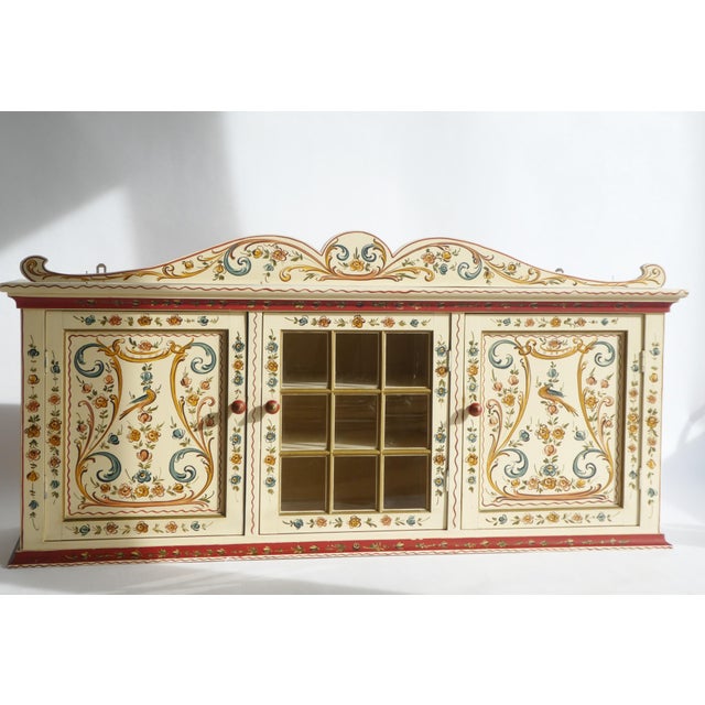 Beige Vintage Folk Art Hindeloopen Dutch Display Cabinet with Glass Door, 1950s For Sale - Image 8 of 14