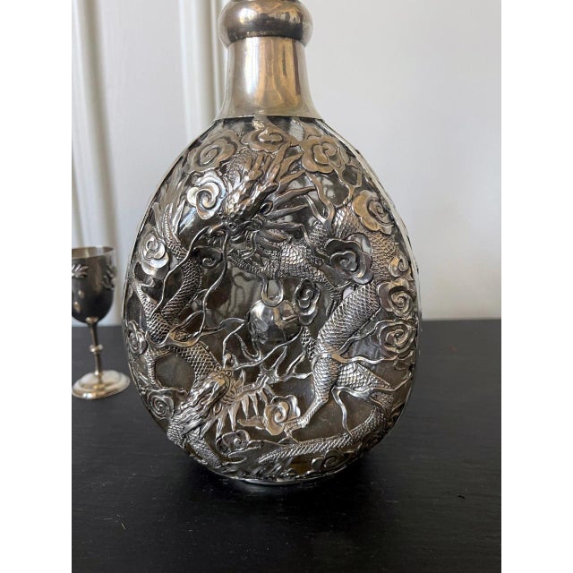 Silver Set of Chinese Export Silver Overlay Bottle with Five Cordials Tianjin Wuhua For Sale - Image 8 of 15