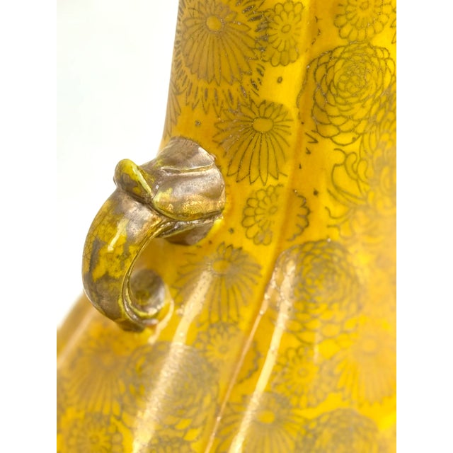 Vintage Sunflower Yellow and Gilt Japanese Glazed Ceramic Lamp For Sale - Image 11 of 12