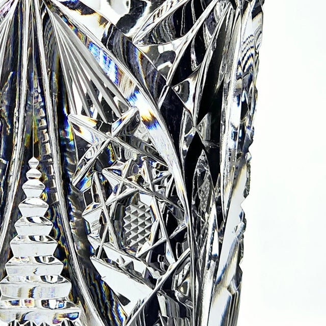 Transparent Bohemian Czech Hand Cut Glass Trumpet Vase For Sale - Image 8 of 12