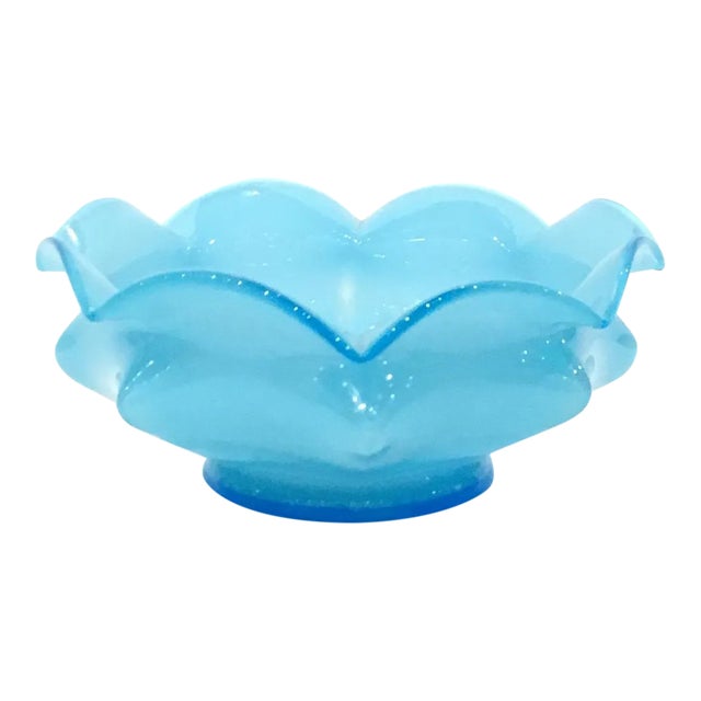 Vintage Blue Czech Art Glass Bowl For Sale