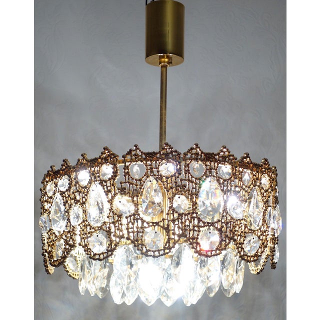 Brass and Lead Crystal Chandelier from Palwa, 1960s For Sale - Image 4 of 11