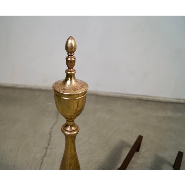 Metal 1930’s Solid Brass & Iron Andirons by Bennett - A Pair For Sale - Image 7 of 12
