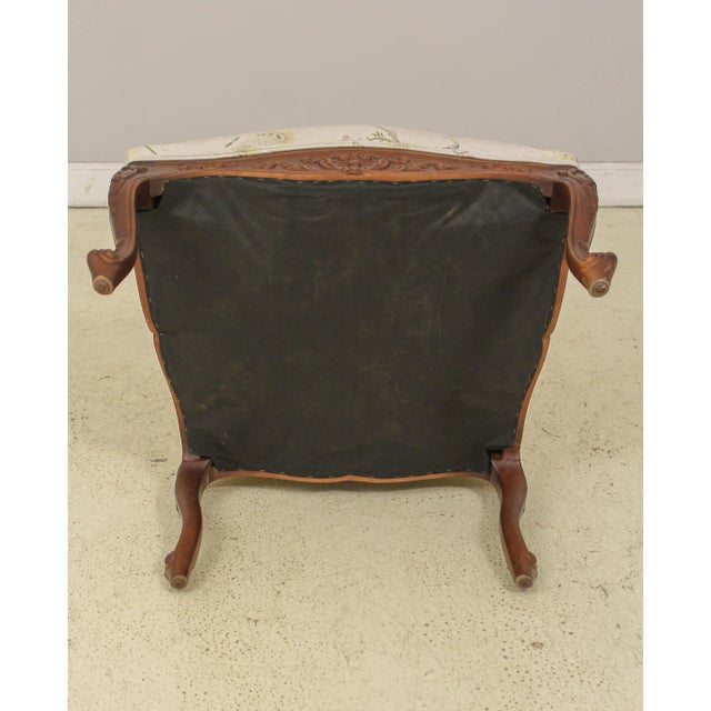 Pair Silk Blend Upholstered High Back Open Arm French Chairs For Sale - Image 12 of 13