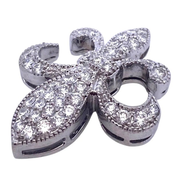 Late 20th Century Vintage 18k White Gold Fleur-De-Lis Diamond Pendant For Sale - Image 5 of 10