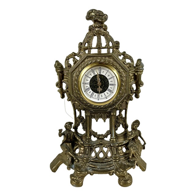 Vintage French Bronze Mantel Clock, 1950s For Sale