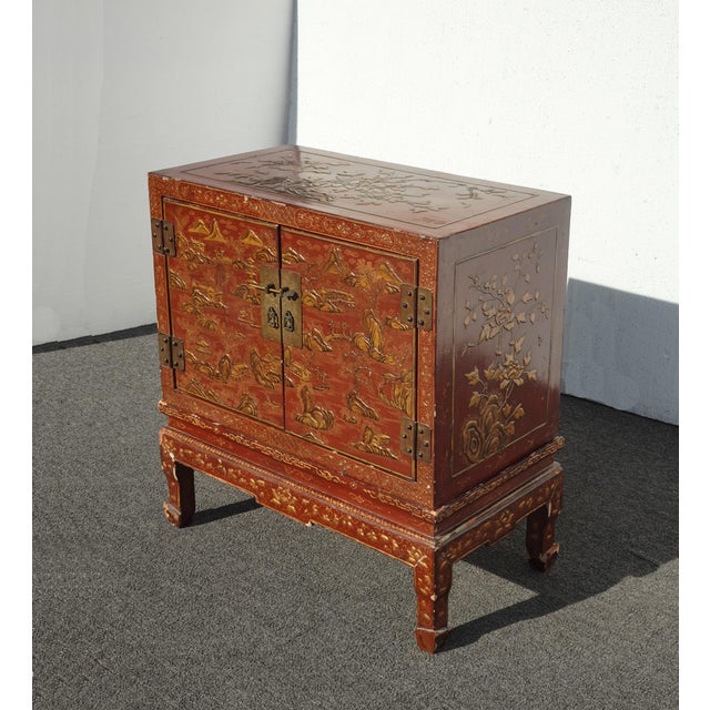 Gorgeous Cabinet in Fair Antique Condition. Solid and Firm. The Cabinet has many chips to the finish. It will be restored...