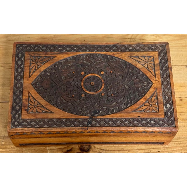 Mid 20th Century Vintage Carved Wood Lidded Box For Sale - Image 5 of 8