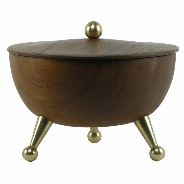 Mid-Century Sculptural Teak and Brass Lidded Bowl from Ståko, Sweden, 1950s-1960s For Sale - Image 4 of 8