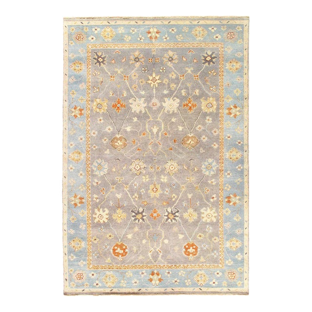 Gray Color Fine Hand Knotted Oushak Rug For Sale