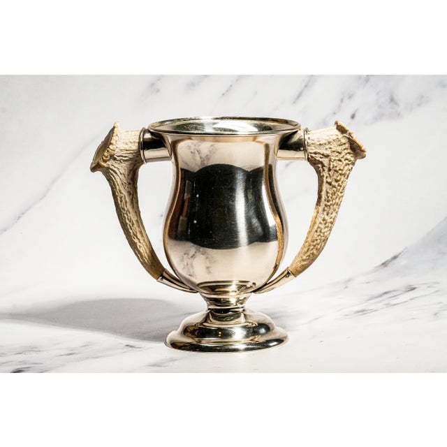 Metal Rustic Double Antler Handle Antique Sterling Silver Trophy Cup For Sale - Image 7 of 11