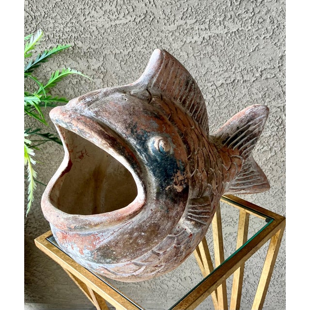 Late 20th Century Rustic Chic Late 20th-Century Barro Rojo (Red Clay) in or Out of Doors Wide-Mouth Fish Planter, Mexico For Sale - Image 5 of 18