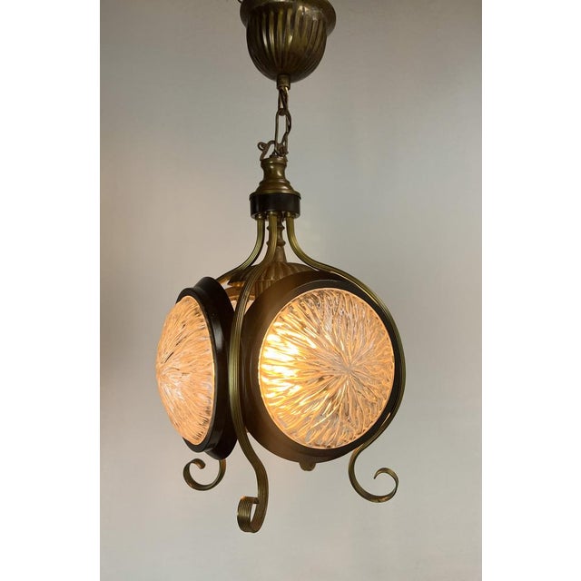 Beautifully shaped Mid Century lamp in a Brutalist style. Each side has a convex glass, otherwise the lamp is nicely...