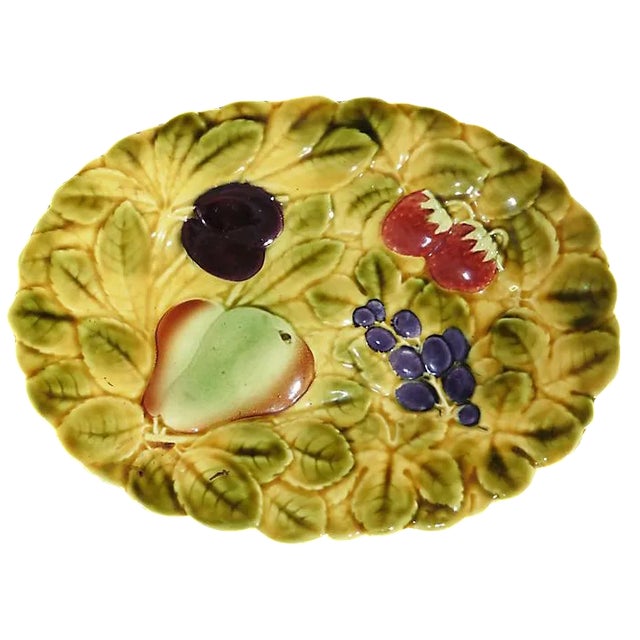 C.1930 Oval Majolica Fruit Platter Sarreguemines For Sale