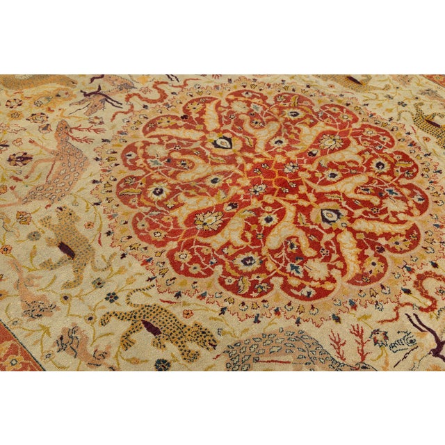 19th Century Antique Indian Agra Hunting Rug With Persian Calligraphy Border For Sale In New York - Image 6 of 11