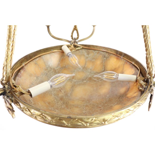 Pair of Large Early 20th Century French Neoclassical Alabaster and Gilt Bronze Chandeliers For Sale - Image 11 of 16