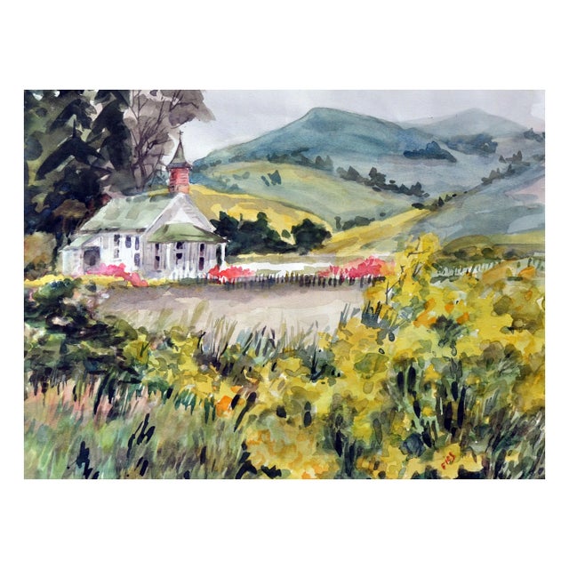 Wonderful Gold Country Church landscape by Gladys Louise Bowman Fies (American, 1909-2005). Signed "Fies" lower right....