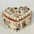 Antque collectible Sailors Valentines sea Shell encrusted heart shape trinket or ring box with red velvet inside.