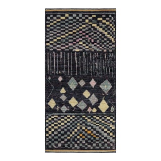 Rug & Kilim’s Moroccan Style Rug in Black with Colorful - 3'x10' For Sale