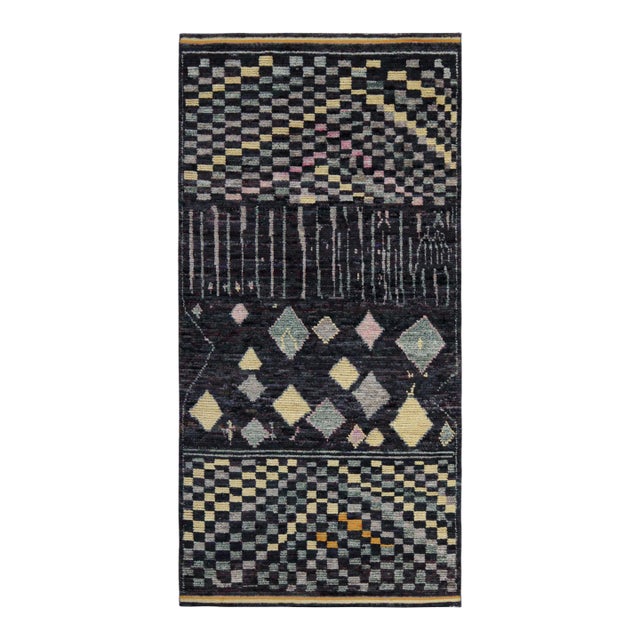 Rug & Kilim’s Moroccan Style Rug in Black with Colorful - 3'x10' For Sale
