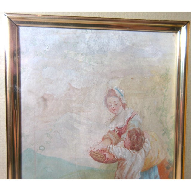Paint Antique Original 1869 Feeding Child Feeding Chicken Gouache Watercolor Painting For Sale - Image 7 of 11